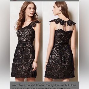 Anthropologie Lace Over Lay Dress with Gold Underslip